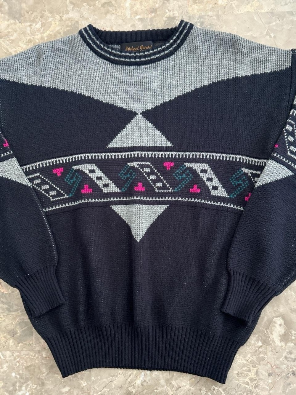Vintage 90s Michael Gerald Geometric Knit Sweater Medium Made in Korea